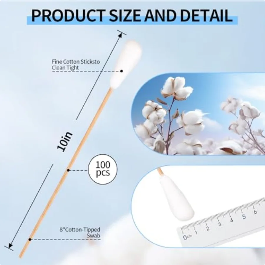 Длинные q-насадки для чистки 10 дюймов, 100 шт. ватных тампонов, длинные 10 ватных тампонов с большим тампоном диаметром 1 и нестерильными