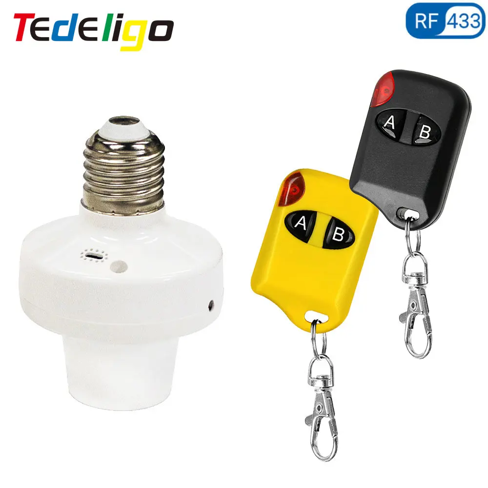 433MHz E27 Lamp Holder Wireless Switch 110V 120V 220V 230V 240V Light Remote Controller, 500W E27 Base Socket for Bulb ON OFF