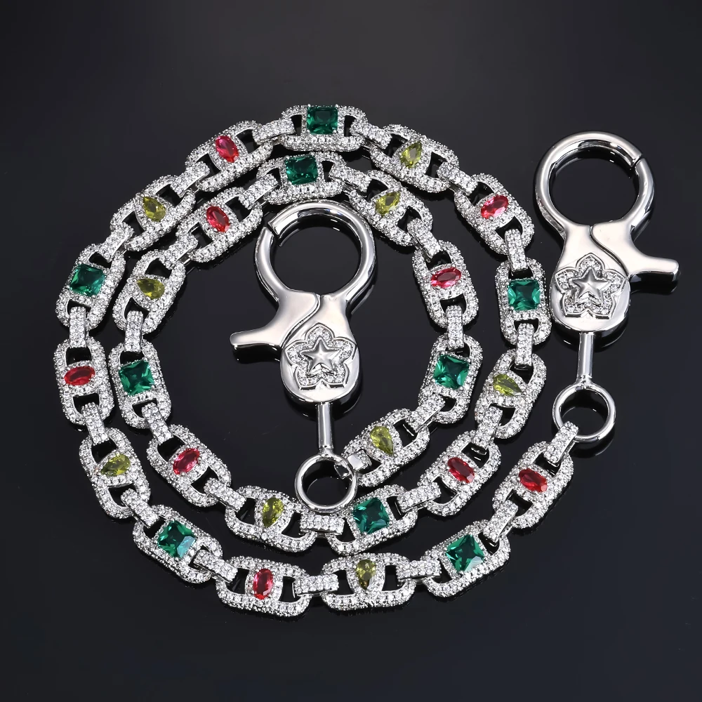 ESKEEM Custom Iced Out Diamond Keychain Mixed Inlaid Colorful Zircon Charm Hip Hop Wallet Jeans Link Big Clasp Jewelry