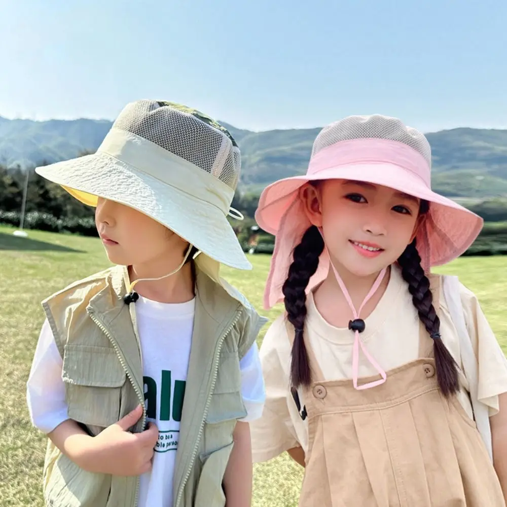 

Breathable Kids Shawl Sun Hat Quick Dry Wide Brim Baby Sun Protection Hat Cotton Sunscreen Children Fishman Hat 3-8Years Old