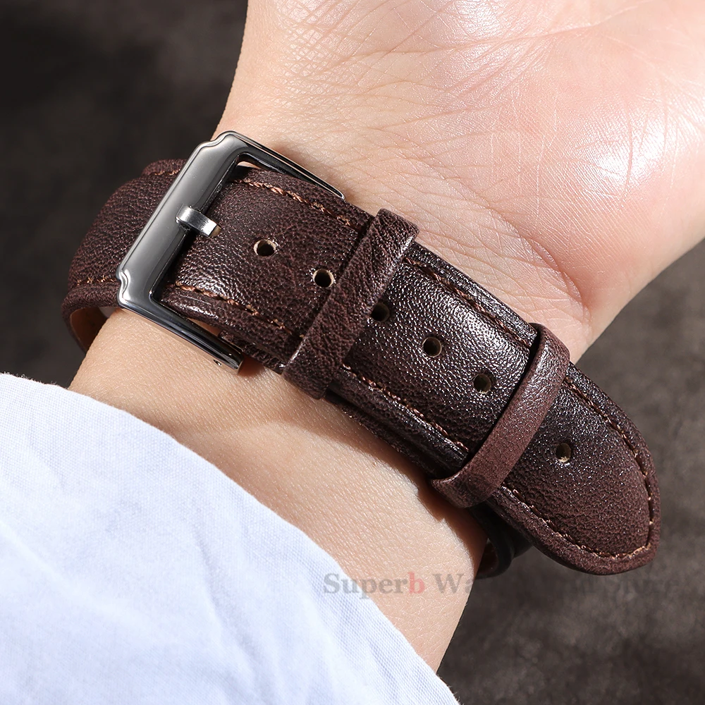 Винтажный ремешок из воловьей кожи 20 мм 22 мм для Huawei GT5 4, быстросъемный ремешок для умных часов для Samsung Galaxy Watch 6 5, браслет ручной работы