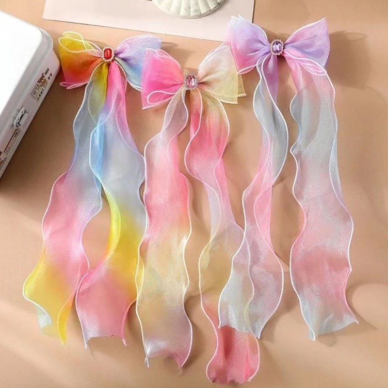 Elegant Ribbon Bowknot Barrettes for Kids Cosplay Party Large Braiding Hair Clip Girl School Princess Costume Headdress