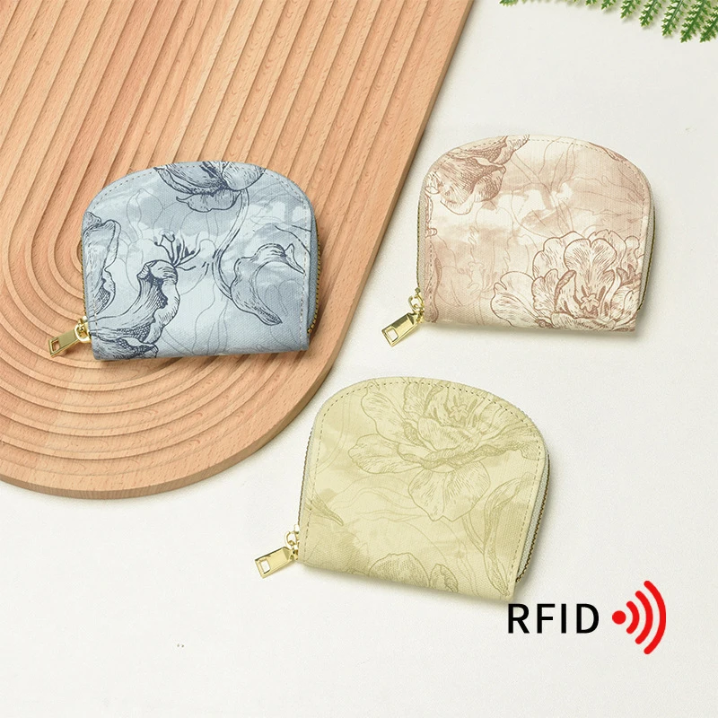 Mini portafoglio da donna con blocco RFID Porta carte in pelle PU Portamonete chiave Pochette piccola antifurto multi slot stile coreano