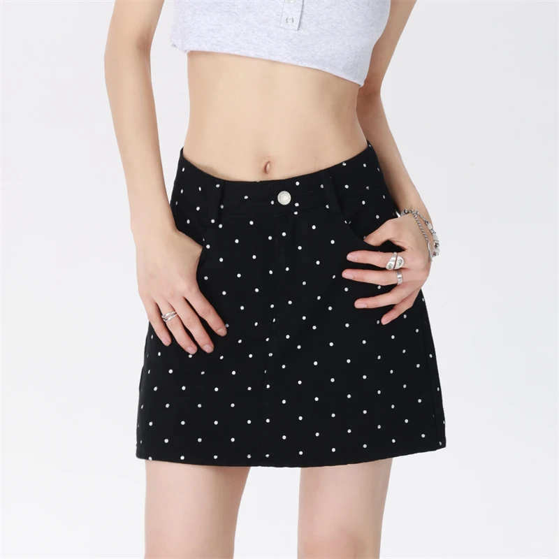 Summer Fashion White Polka-dot A-line Skirt for Women, Highlighting The High Waist and Slim Figure