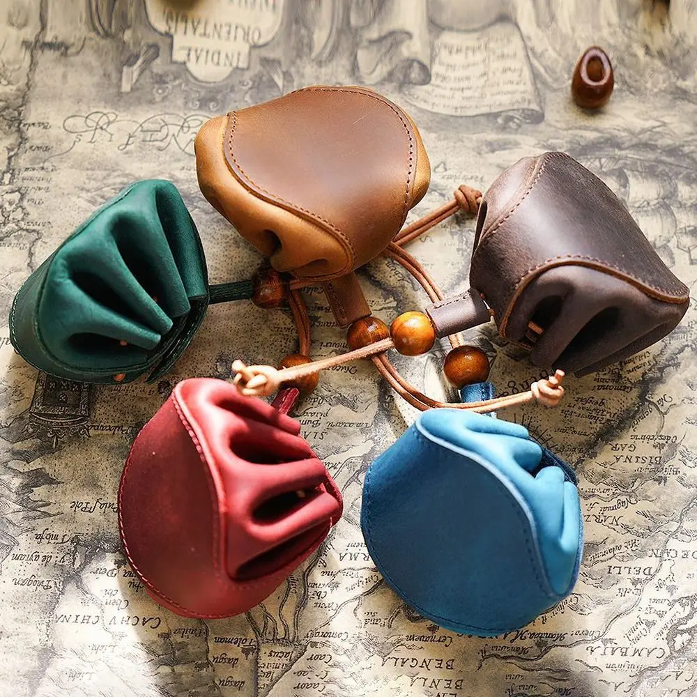 Durável retro couro genuíno moeda bolsa mini cordão moedas bolsa criativo casual cavalo louco chave saco de viagem