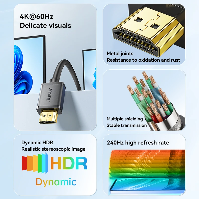 Jasoz 4K HDMI-Compatible Cable 4K@60Hz HDMI 2.0 Cord HDR for Xiaomi TV Box PS5 PS4 Xbox Laptop HDMI 2.0 Cable 0.5m 1m 2m 3m 5m