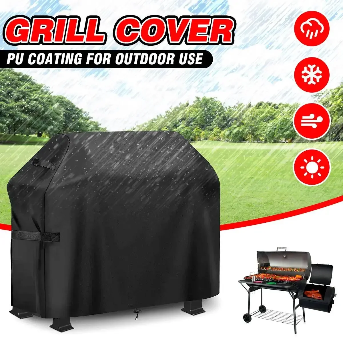 Black Outdoor Waterproof BBQ Cover BBQ Accessories Grill Cover Anti Dust Rain Gas Charcoal Electric Barbeque Grill Protection