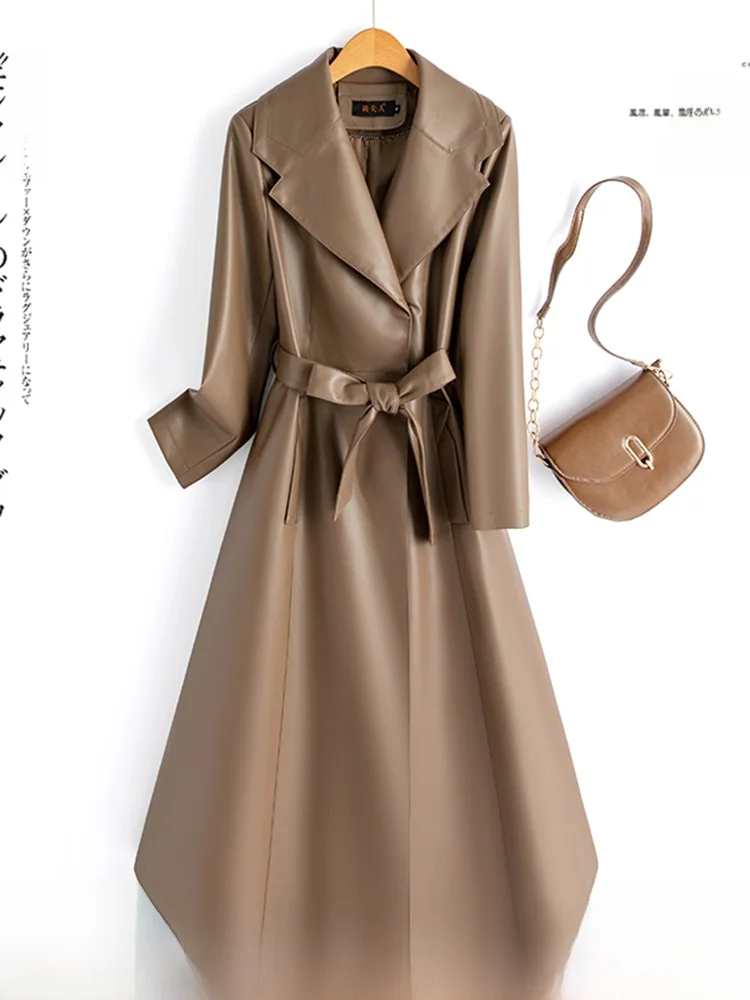 เสื้อโค้ทหนังแกะทรงสลิมฟิตสำหรับผู้หญิง ความยาวปานกลาง ไซส์ใหญ่ เสื้อกันลมแฟชั่นใหม่สำหรับฤดูใบไม้ร่วงและฤดูหนาว