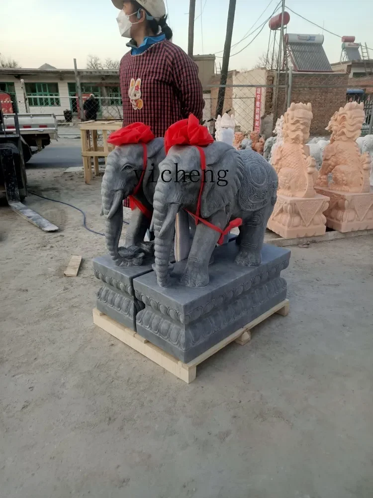 BJ-12 stone carving elephant a pair of white marble sunset red blue stone elephant courtyard  company stone carving ornament