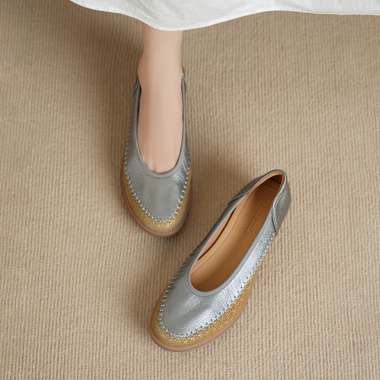 2026 new spring autumn women pumps natural leather 22-25cm sheepskin+fabric+pigskin+cowhide mixed color women shoes fashion