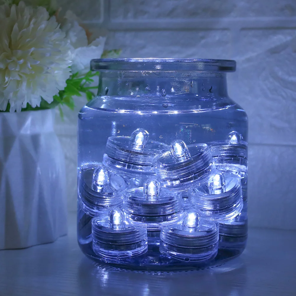 12pcs/lot Led Tea Light Submersible Waterproof Tealight Wedding Party Flameless Vase Candle w/ Battery Cool White Lightings