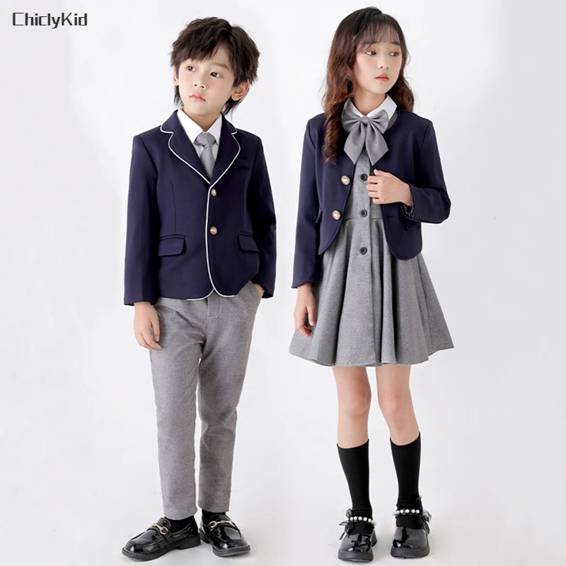 Kids Japanese Navy Jacket Suit Dress School Uniforms Girls British Boys Blazer Formal Outfits Chidren Student Clothes Class Sets