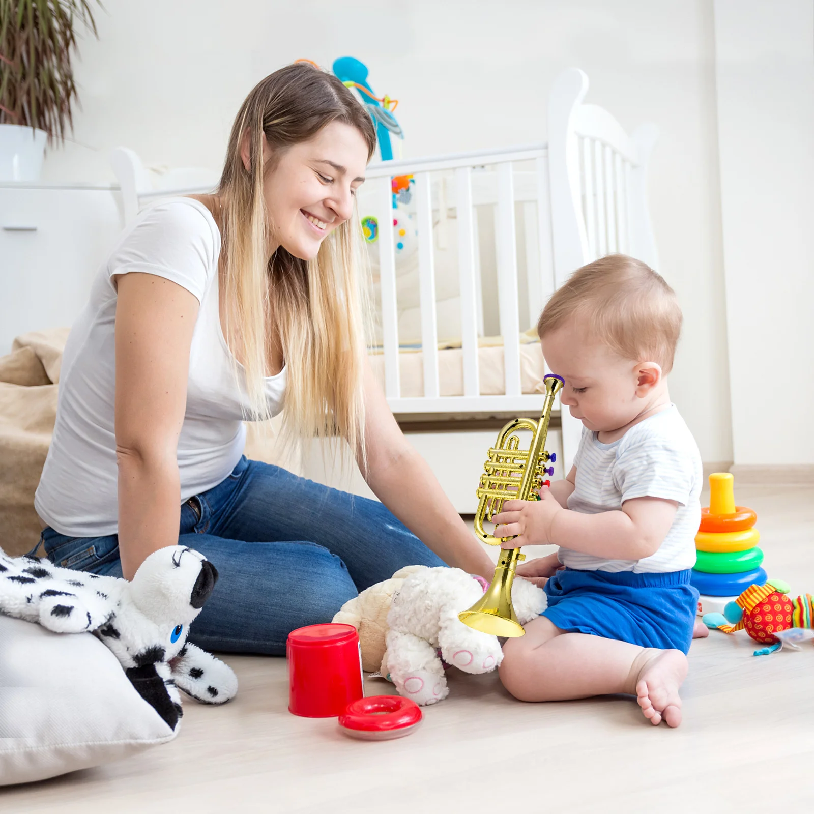 Trompeta de juguete para niños, instrumento Musical de plástico para niños pequeños, juego de sonido, trompeta, juguete musical de mano para diversión de Aprendizaje Temprano