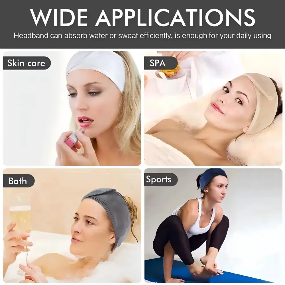 Accesorios de belleza: diademas faciales de SPA ajustables, envolturas para la cabeza desmaquillantes, lazos para el cabello de tela de toalla suave y agradable para la piel