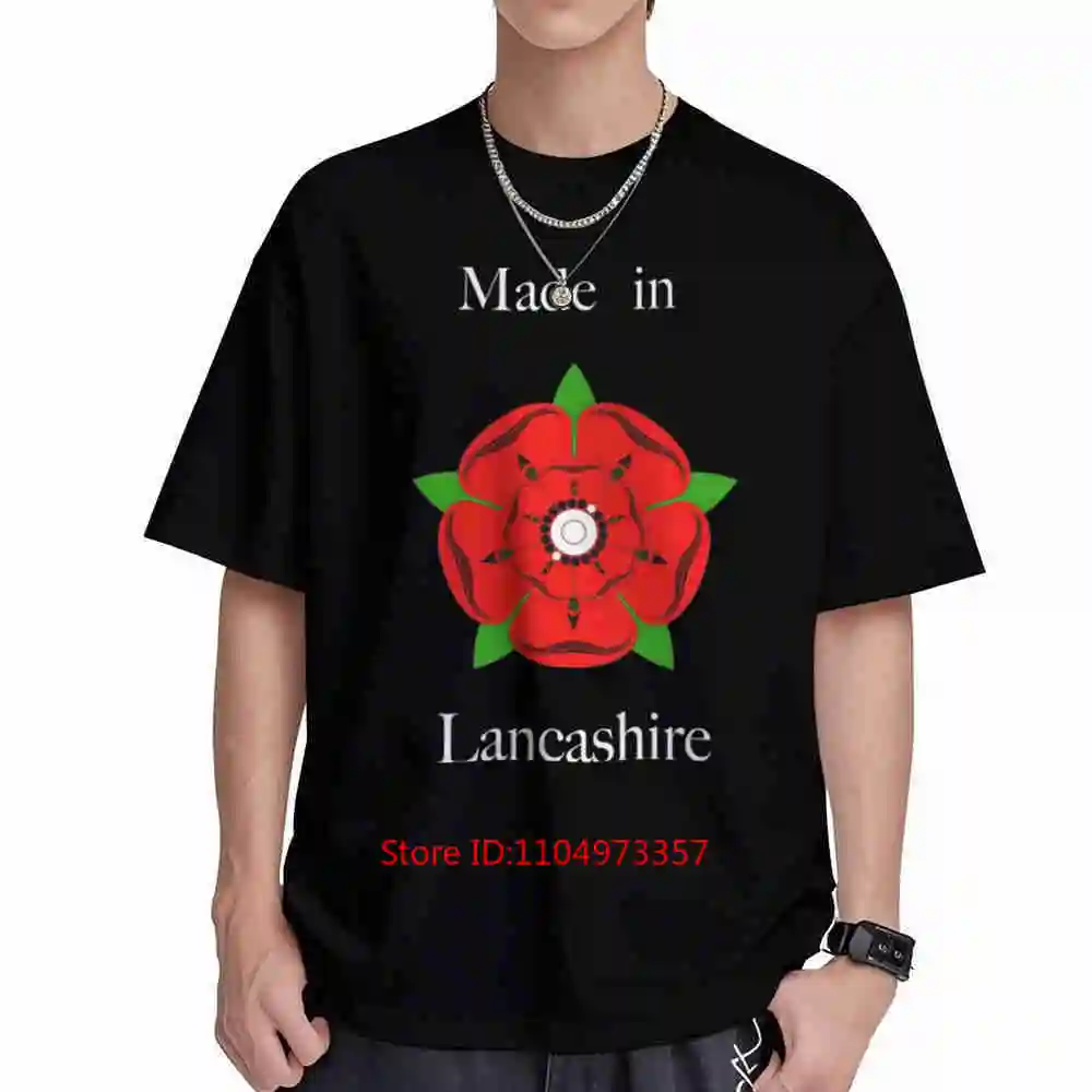 Lancashire Red Rose Text Pride Short Sleeve Tee 100% Cotton T-Shirt