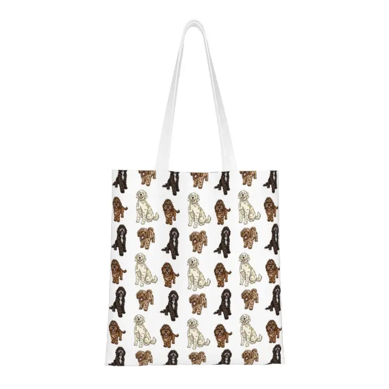 

Kawaii Printed Poodle Cross Collection Tote Shopping Bags Reusable Canvas Shopper Shoulder Labradoodle Sproodle Handbag