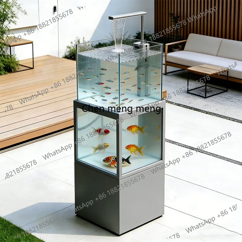 Stainless steel fish pond flower box metal flowing water ornament outdoor terrace courtyard water feature waterfall