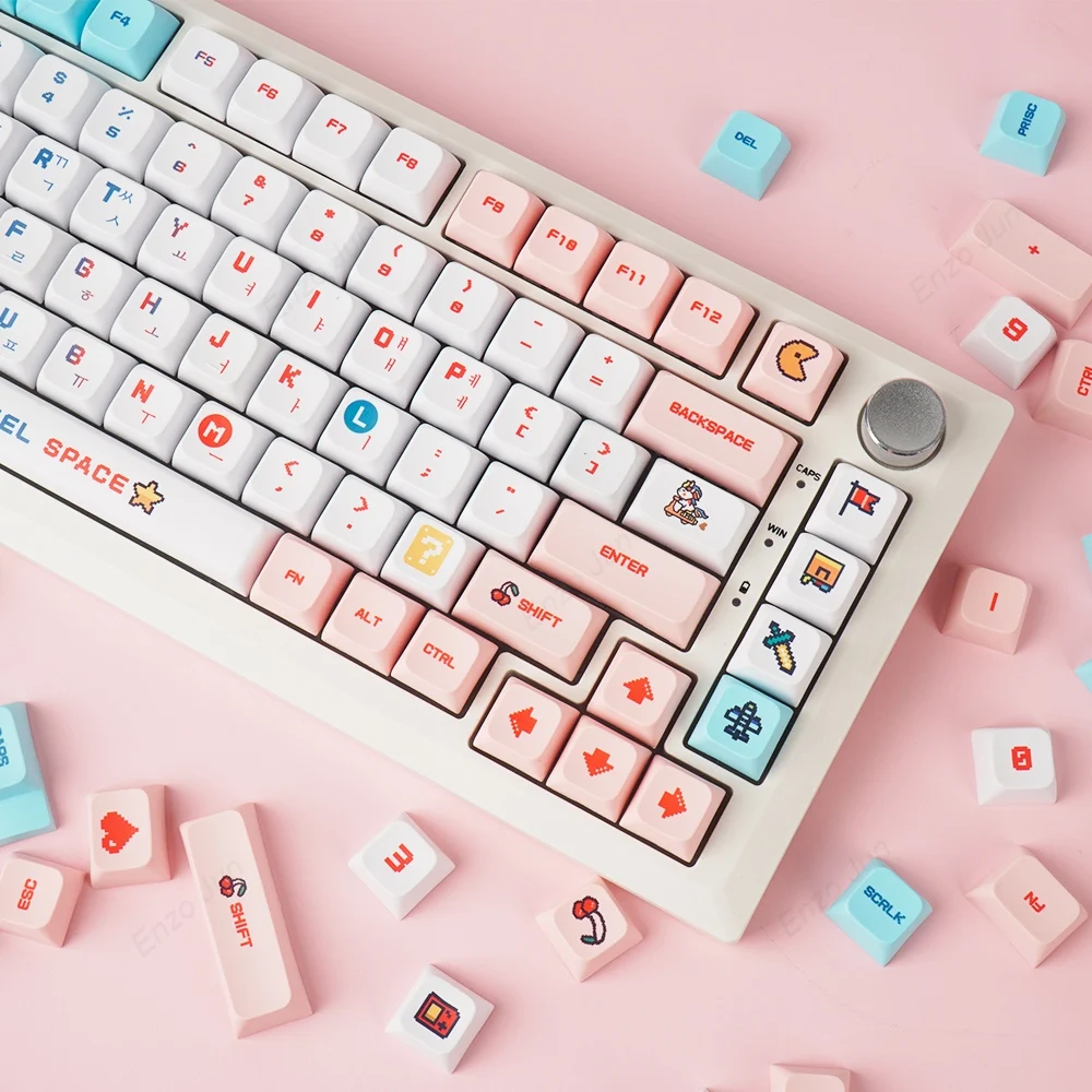 픽셀 워즈 테마 PBT 키캡, 게임용 기계식 키보드, MX 스위치, XDA 프로파일 염료 승화 키캡, 영어 한국어, 124 키