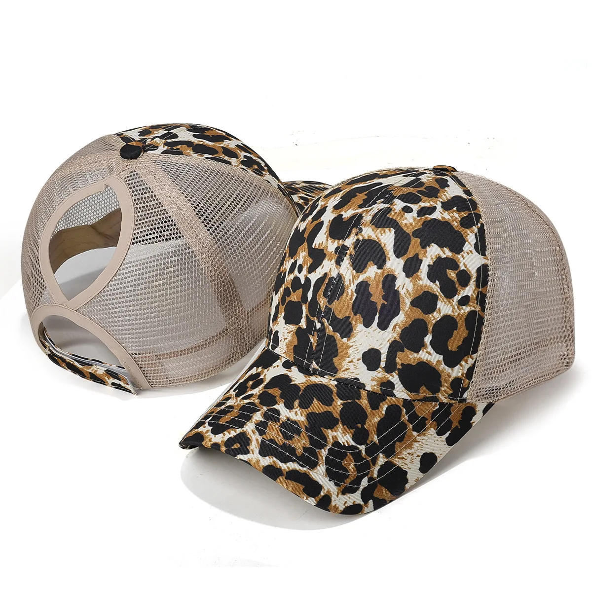 1pcs Unisex Leopard Print Baseball Caps Fashion Mesh Hollow Baseball Cap Outdoor Adjustable Casual Sunscreen Sports Cap
