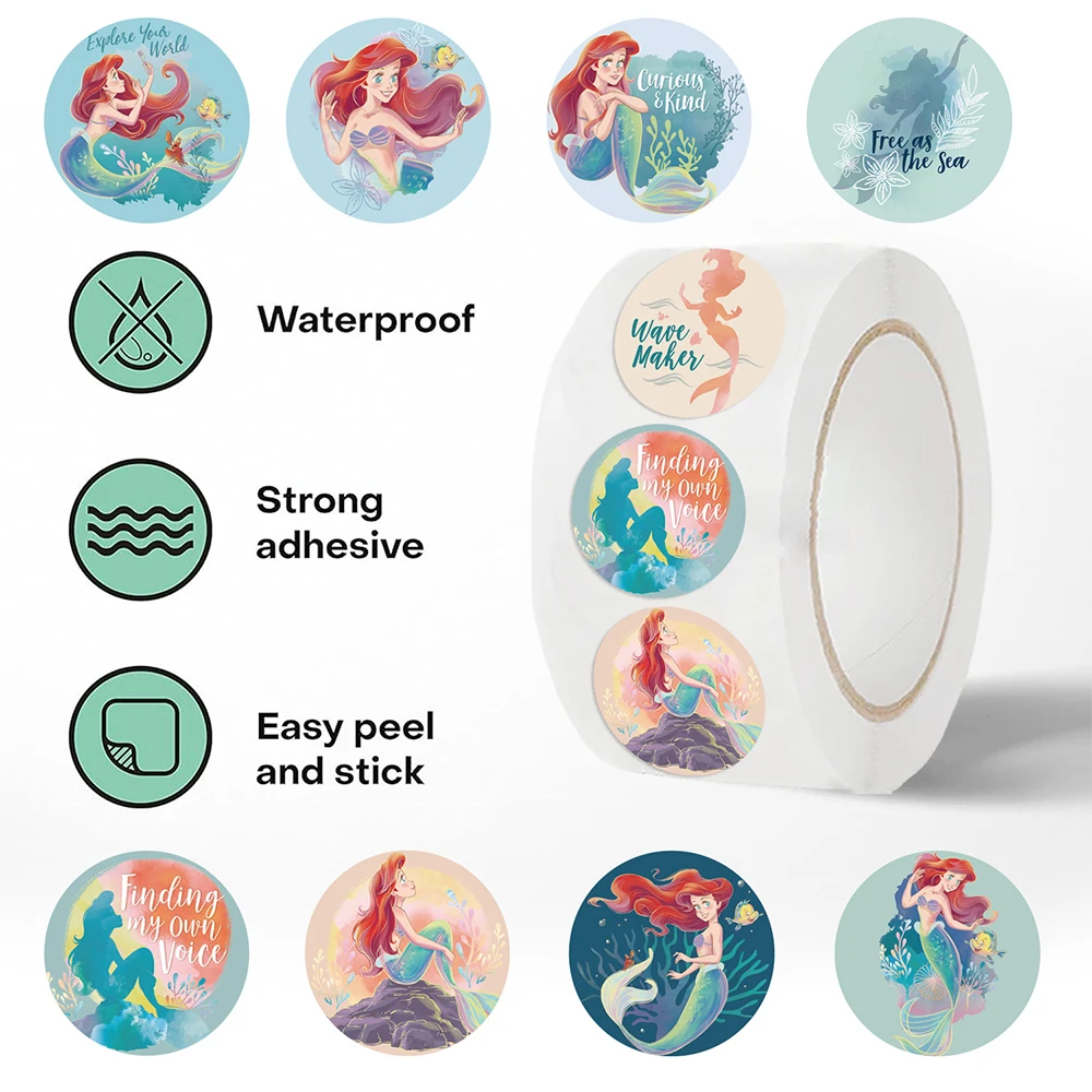 500pcs/Roll Cute Princess Ariel Stickers Disney The Little Mermaid Decal DIY Laptop Journal Guitar Classic Sealing Label Sticker view 5