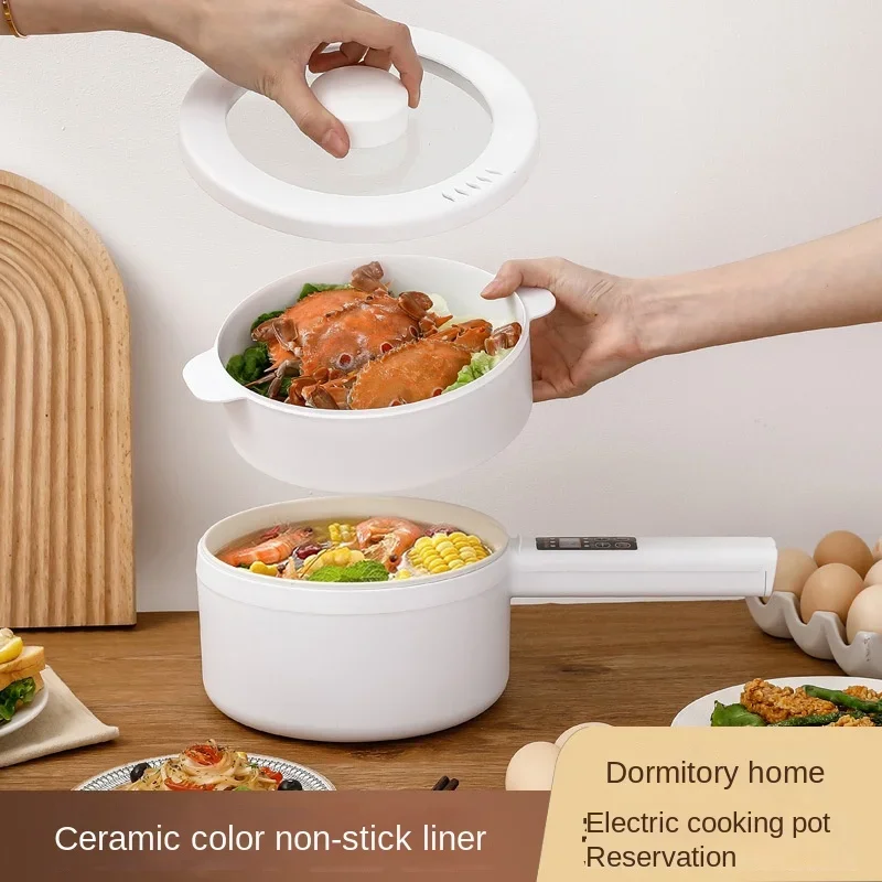 Small Electric Steamer with LCD Display, Timer, Temperature Control, Anti-Dry Burning and Dual-Purpose for Hot Pot and BBQ