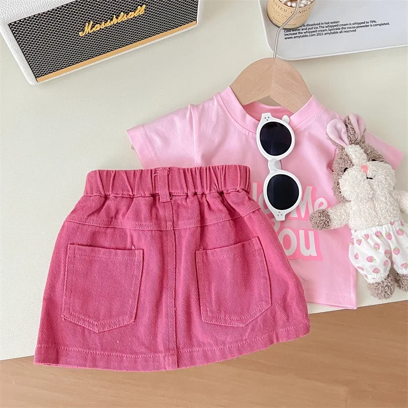 Girls Skirt Children 2024 New Spring and Summer Pink Dress Simple Casual Style All-match Skirt Korean Sweet Style Dress