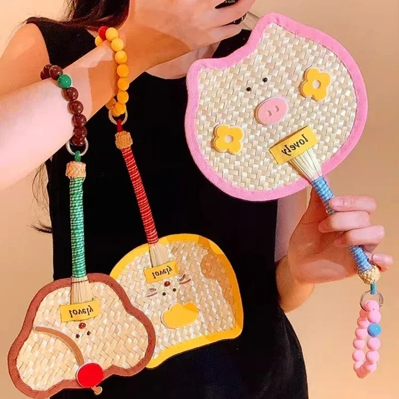 Cute Handwoven Mini Palm Fan for Women – Portable Summer Shaking Fan, Retro Photo Prop, Bag Charm & Office Cooling
