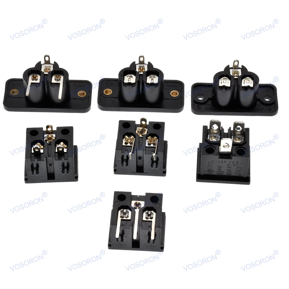 IEC 60320 C6 3-Pin Male AC Power Socket, Panel Mount 2.5A 250V 3-Prong Mains Inlet Connector for Laptop Adapter