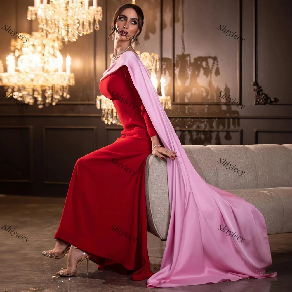 Modest Off the Shoulder Jersey Evening Dress Ribbons Formal Occasion Gowns Long Sleeves Sweep Train Prom Dress Saudi Arabia 2024