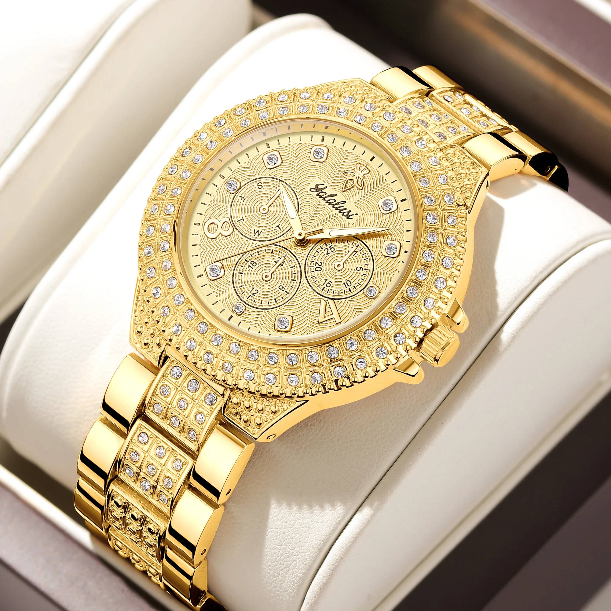 

Luxury Fashion Golden-Tone Quartz Watch for Women & Crystal-Studded Strap Casual Ladies' Watch Elegant Women's Timepiece