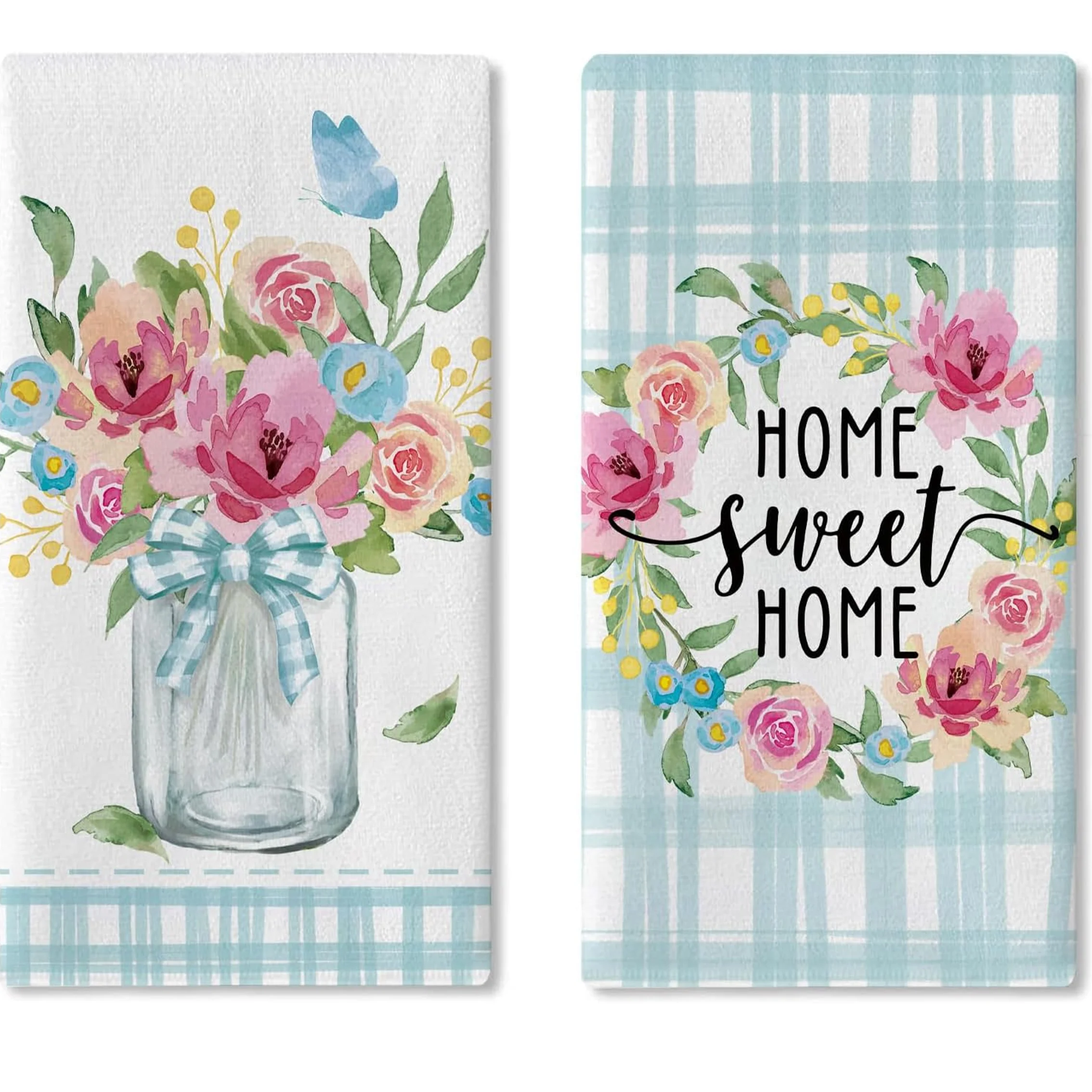 

2-Pack of Rustic Towels with Watercolor Floral Wreath-Style Plant Prints, Modern Art Kitchen Decorative Towels, Neighbor Gifts, Sweet Housewarming Gifts for Friends, Mom Gifts, Friend Birthday Gifts. Spring and Summer Theme