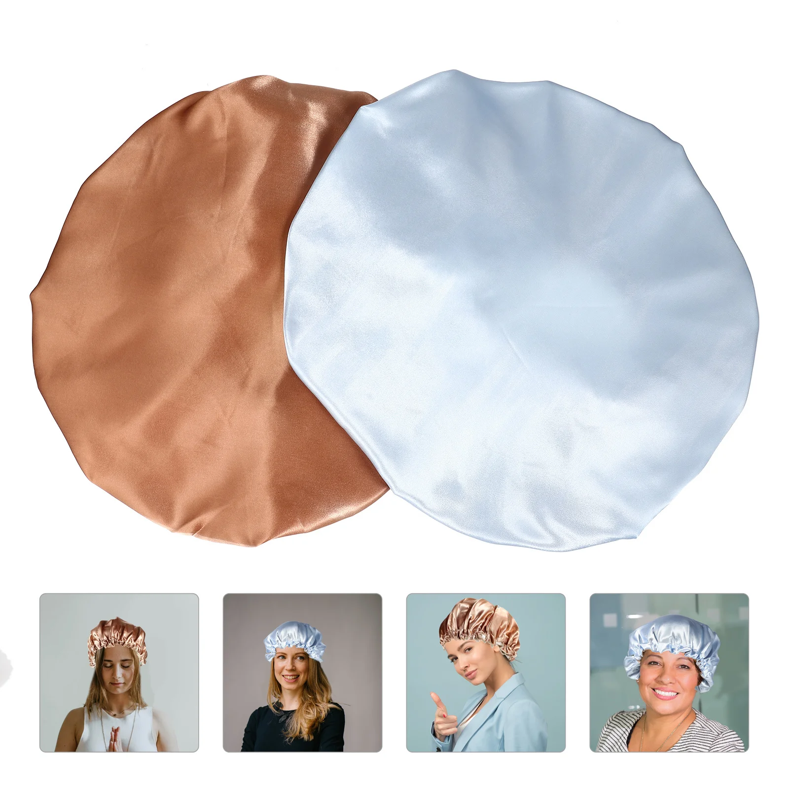 

2 шт. роскошный атласный чепчик для сна для женщин, дышащая нежная шапочка для ухода за волосами, подходит для душа перед сном, удаления макияжа, купания