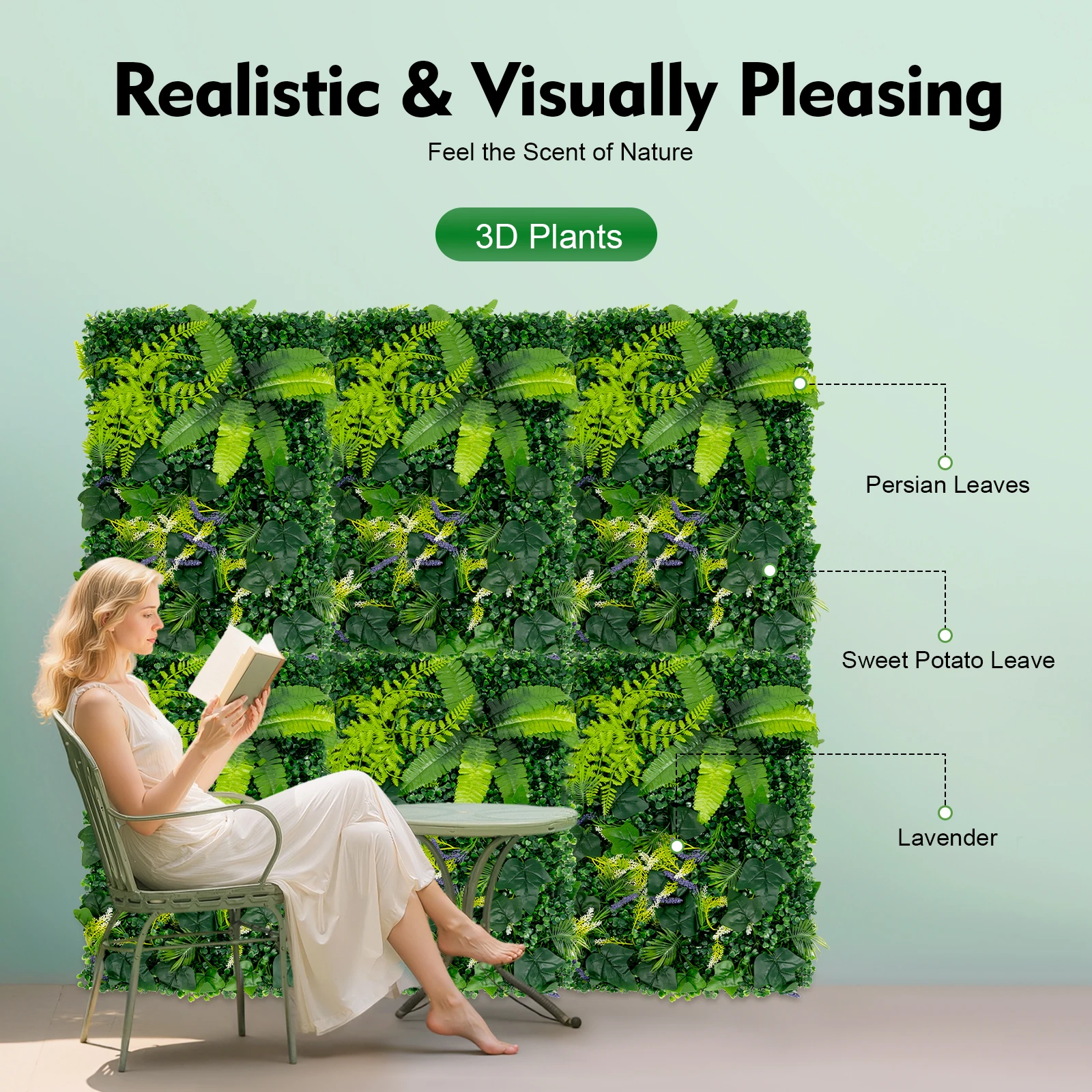 

6 шт. искусственных зеленых панелей для стены, реалистичные пластиковые панели-изгороди, вертикальный сад для декора дома, сада, балкона