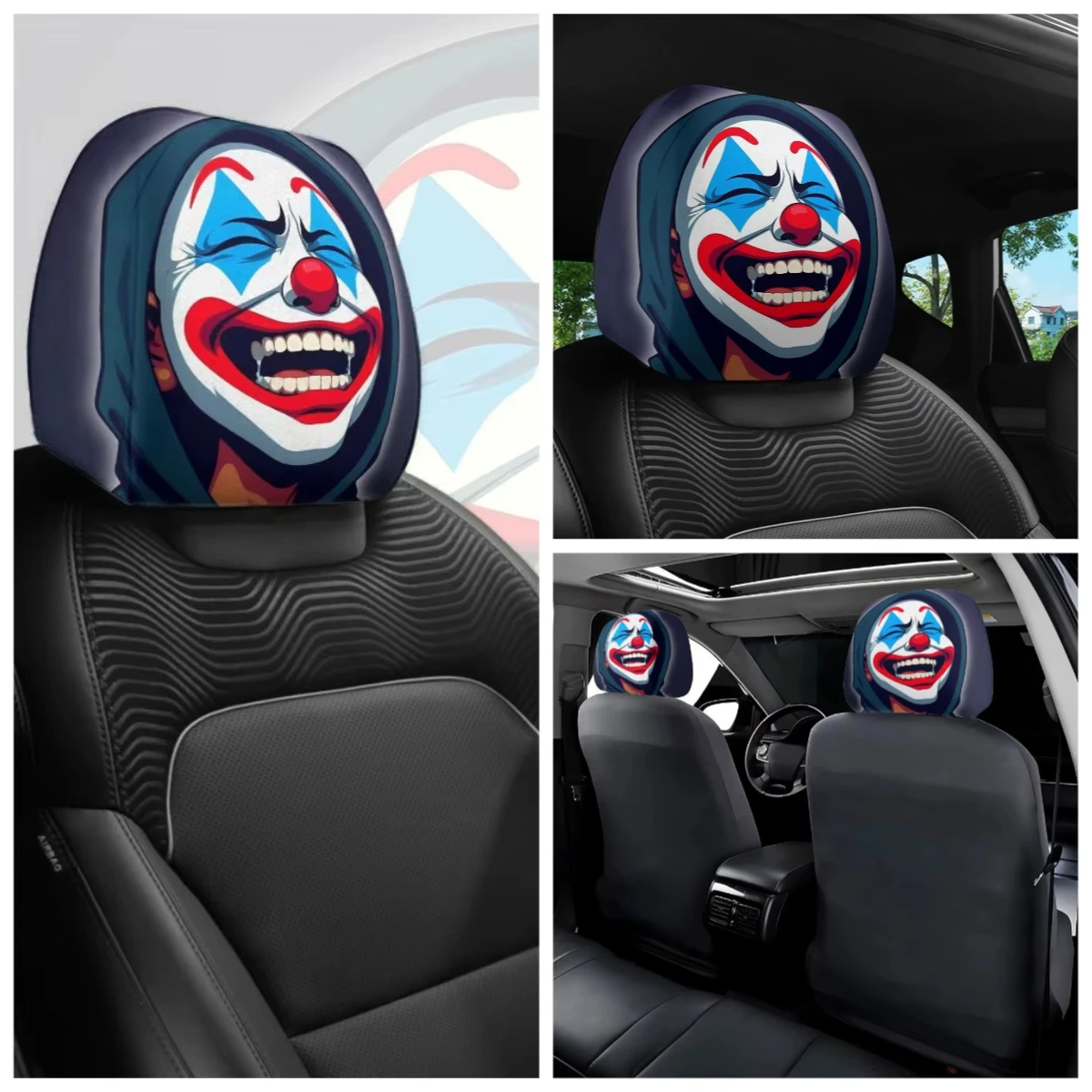 2PCS Amusement Park Clown washable car headrest covers, suitable for long-distance travel and add fun to your trip