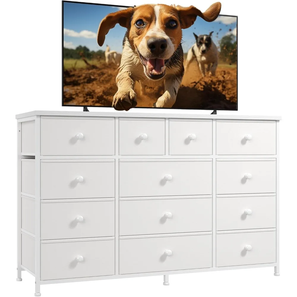 

Dresser for Bedroom with 13 Fabric Bedroom Dresser with Wood Top, Metal Frame Long Dressers & Chest of Drawers for Closet