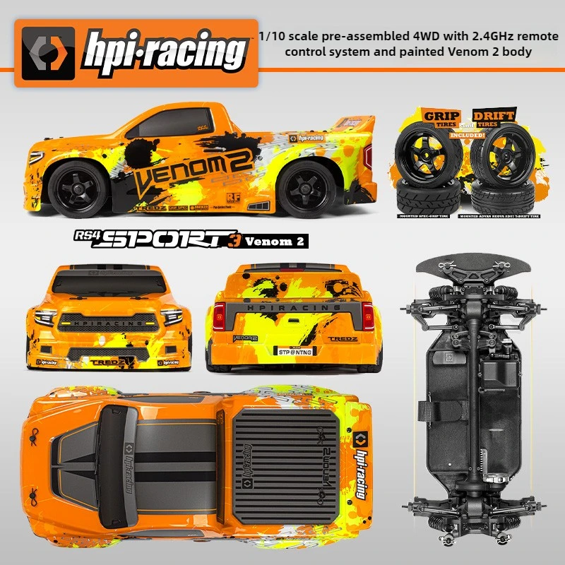 Coche de derrape RC 1/10 Venom2 4WD, pastilla sin escobillas, eléctrico, bajo, Control remoto, carrera plana, modelo RV, juguete para regalo para adultos