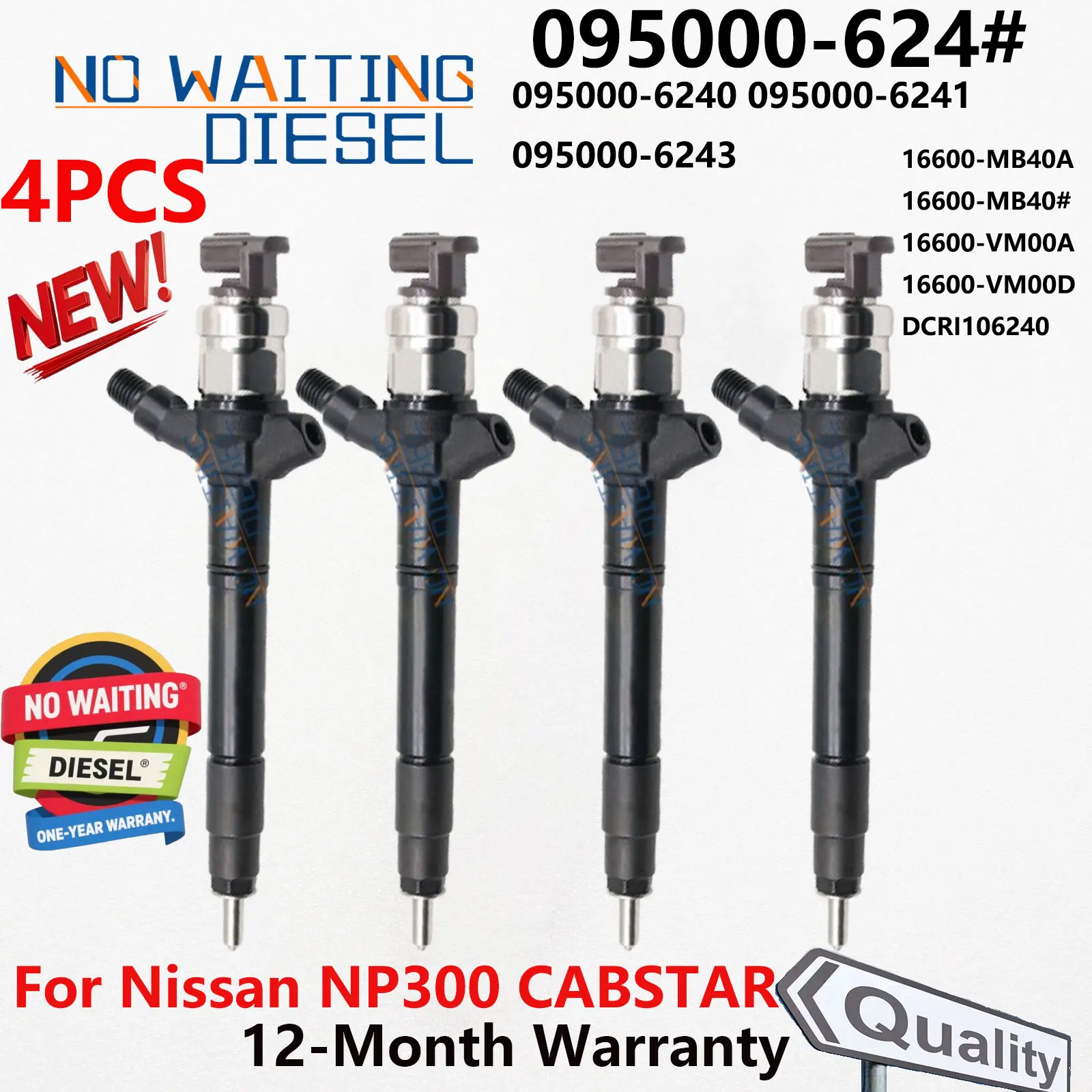 4 Uds 095000-6240 inyector diésel OEM número 16600-MB40A 16600-VM00A 16600-VM00D DCRI106240 para Nissan NP300 CABSTAR
