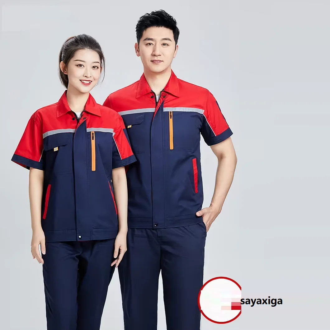 

Summer work clothing hi vis safety working coveralls two tones pure cotton breathable mechanical repairman worker clothes set 5X