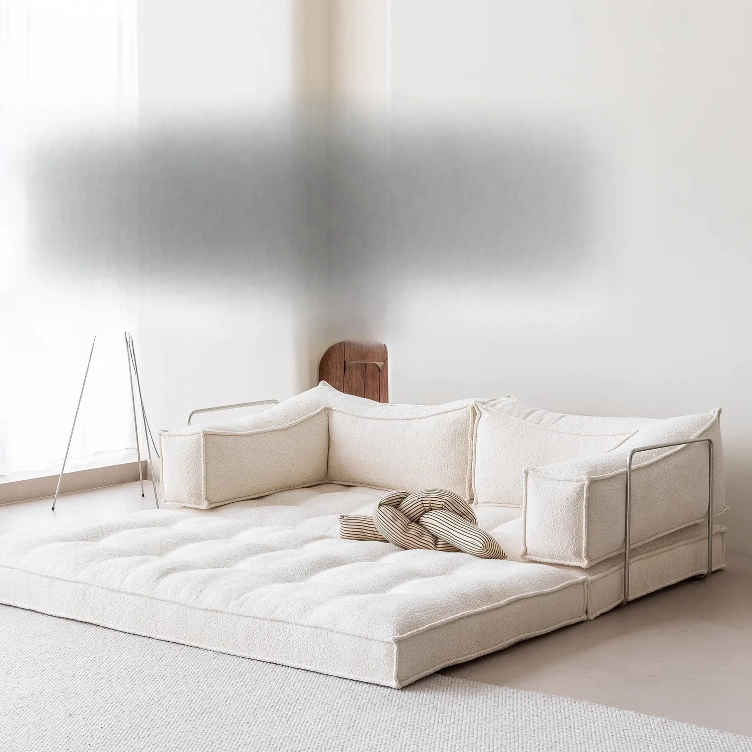 Cream antique module foldable removable washable fabric living room three-person sofa corduroy lazy sofa bed
