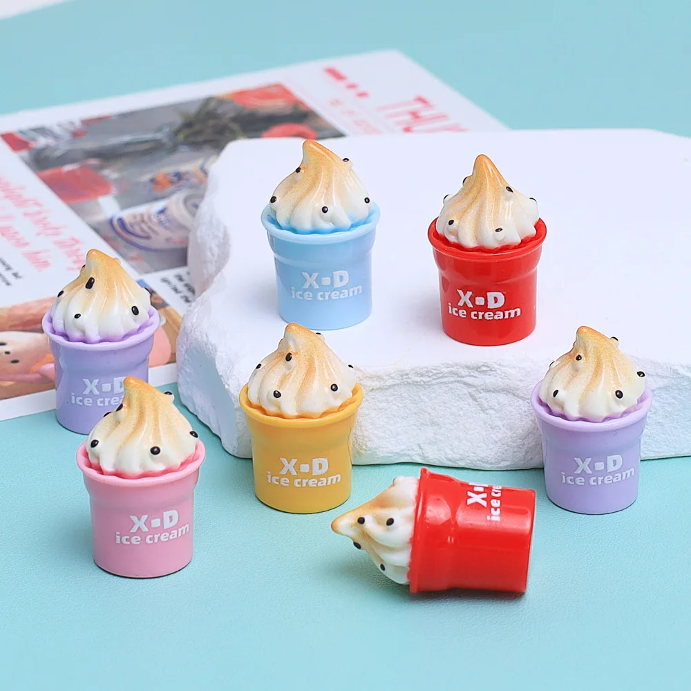 10/100 قطعة محاكاة ثلاثية الأبعاد كأس كريم مثلجات الآيس كريم الراتنج كابوشون سجل القصاصات الحرف لتقوم بها بنفسك دمية مصغرة اكسسوارات الديكور