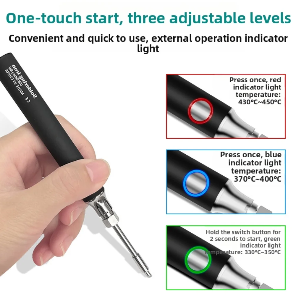 Mini Soldering Iron Kit With Adjustable Temperature USB Rechargeable 330-450°C Adjustable Heat  For DIY And Repairs