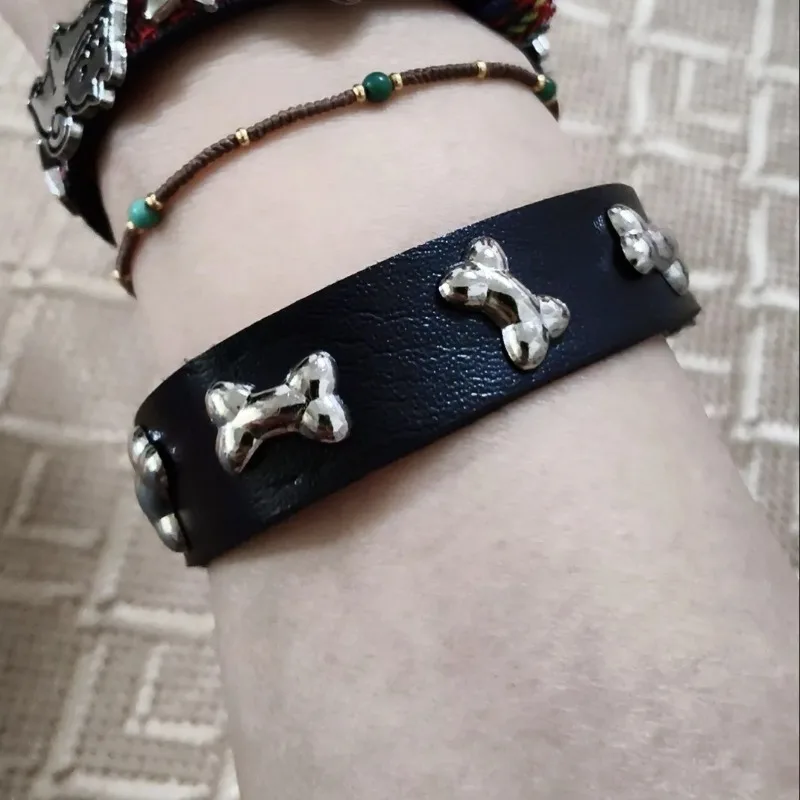 Sweet Cool Girl Leather Bone Bracelet Unique Hip-hop Metal Rivet Jewelry Accessories Punk Gothic Waistband Decor for Men Women