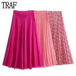 TRAF 2023 Pleated Long Skirts for Women Fairycore Tulle Skirt Women Summer High Waist Woman Skirts Ruched Midi Women's Skirts