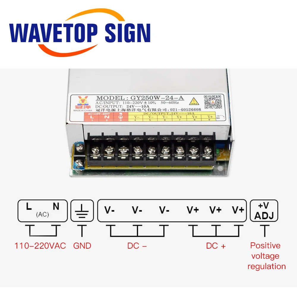 

WaveTopSign 250W Switching Power Supply 24V 10A GY250W-24-A for CNC Router Engraving Machine