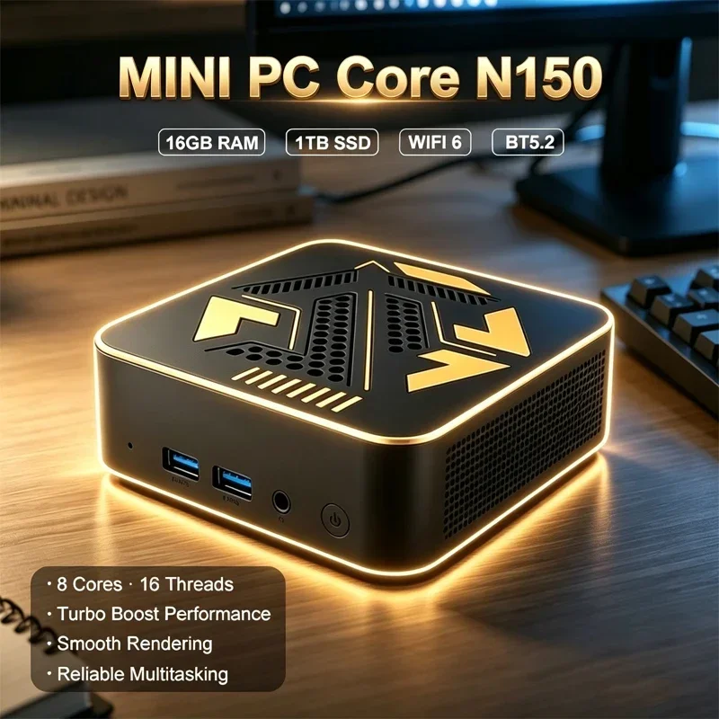 Intel Core N150 High Performance Mini PC Windows 11 16GB RAM HD Output Compact Desktop Computer For Office Gaming Home Use