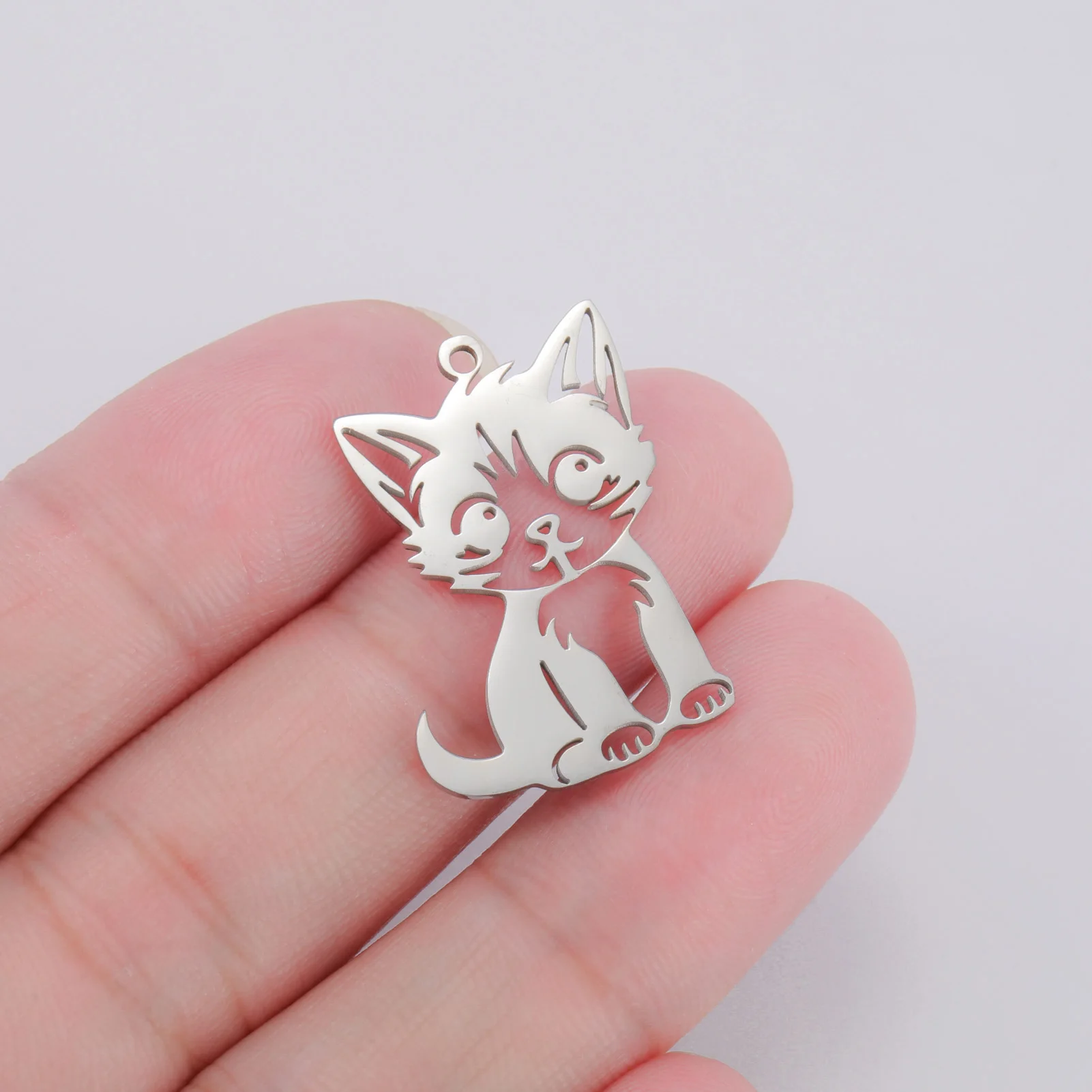 COOLTIME 5 Stück/Beutel süße Katze Edelstahl Anhänger Tier Haustier Charms für Schmuckherstellung Halskette Armbänder DIY Zubehör – Detail 11