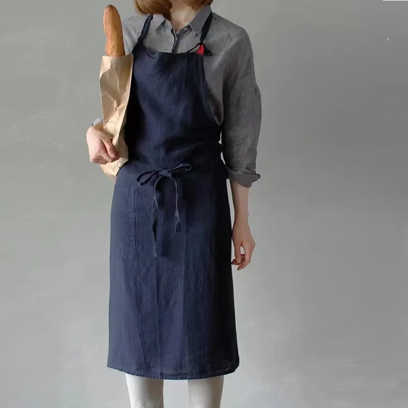 

100% Pure Cotton Apron Plain-colored Ceramic Art Apron Simple Sleeveless Home Anti-slip Dress Flower Coffee Shop Baking Pinafore