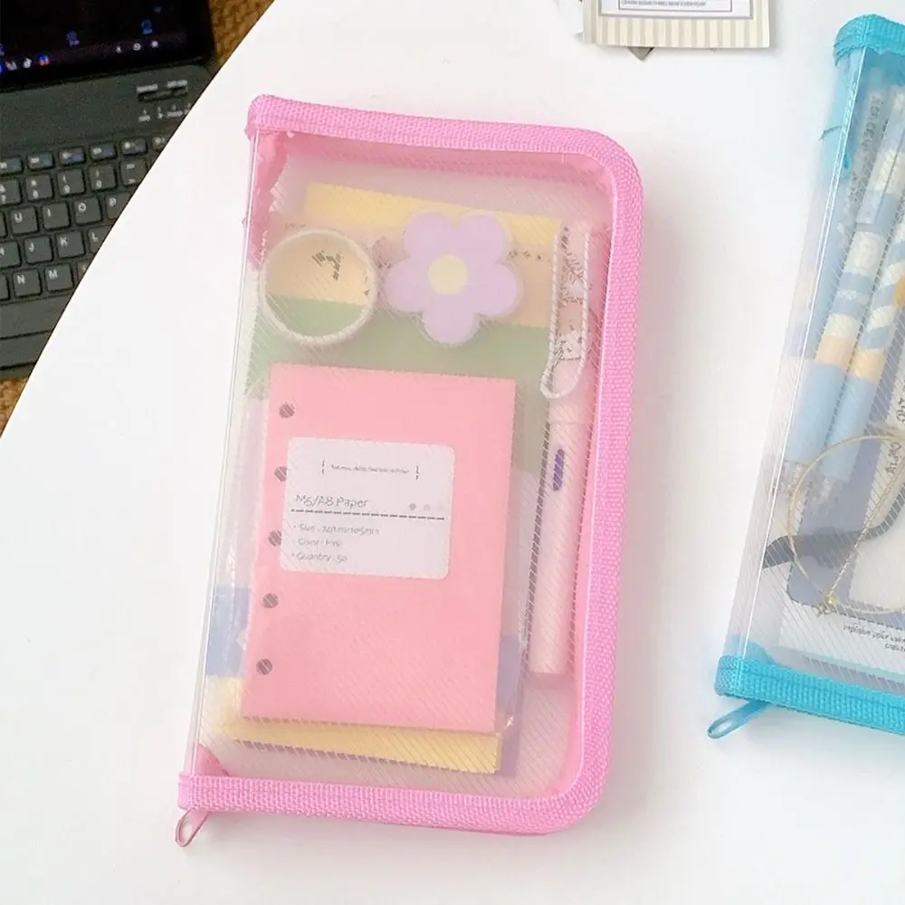 Multifunctional Transparent Zipper Pouch Transparent Solid Color File Folder Bag PP A6 Stationery Organizer Pouch Students