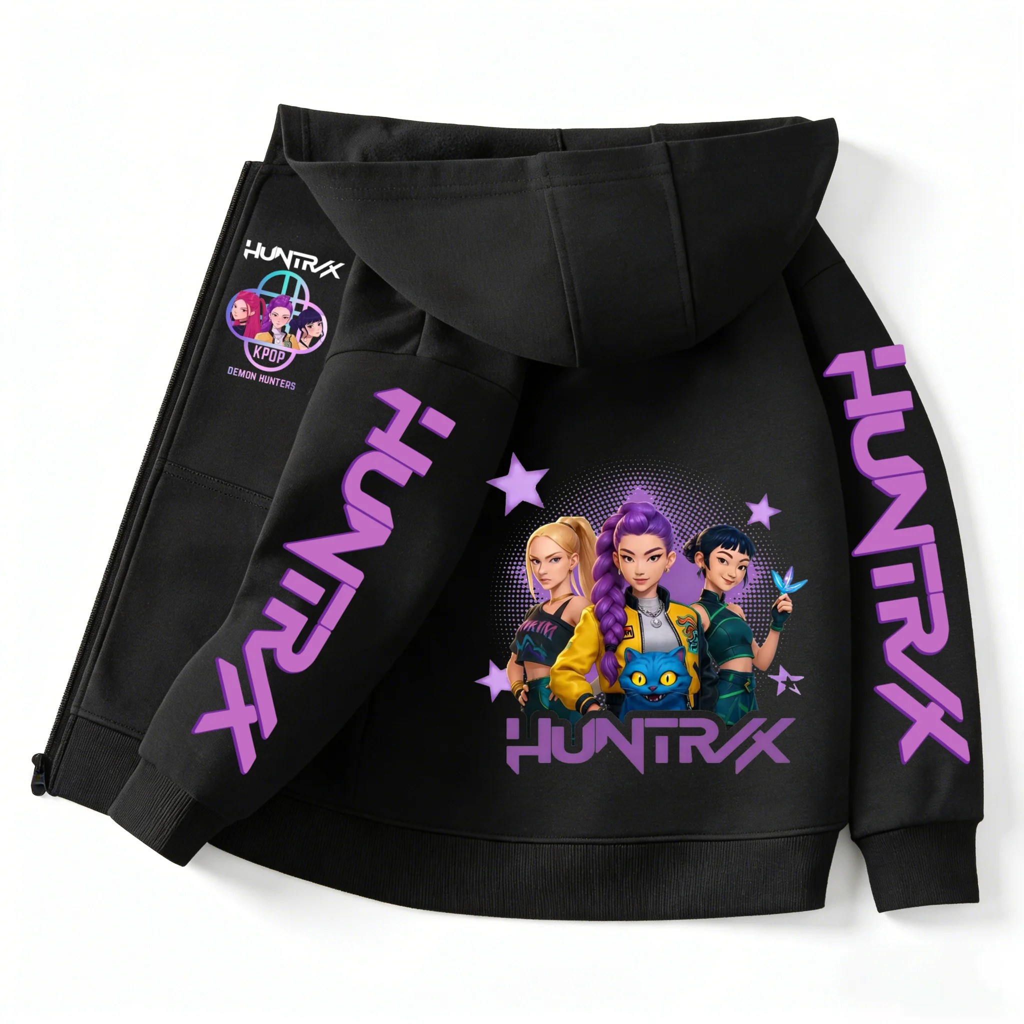 Zipper Hoodie Cartoon Girls Coat Fashion Thin Clothes Purple Autumn Hoodie Jacket Kids Anime Sweatshirt Gift