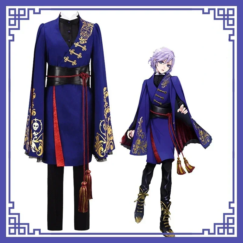 

Game Twisted-Wonderland Epel Felmier Cosplay Costume Unisex Kimono Purple Satin Dress Pants Belt Uniform Suit Halloween Outfits